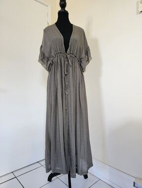MAXI DRESS/BEACH COVER-UP Button-Front with Drawstring Waist